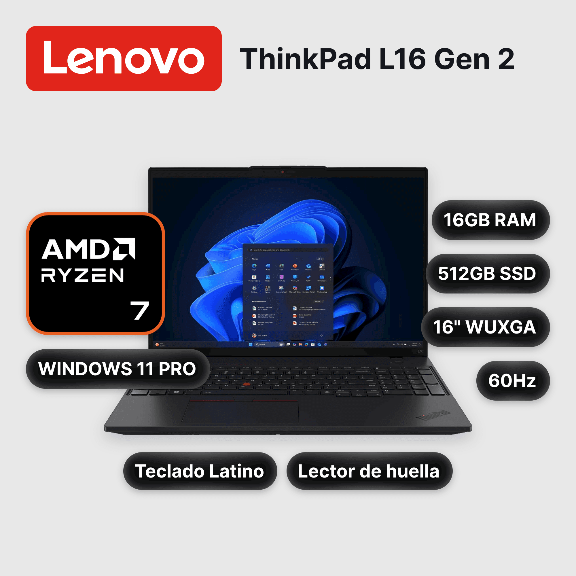 Laptop Lenovo ThinkPad L16 Gen 2 Ryzen 7-250 16GB 512GB SSD 16" (21SC001DLM)