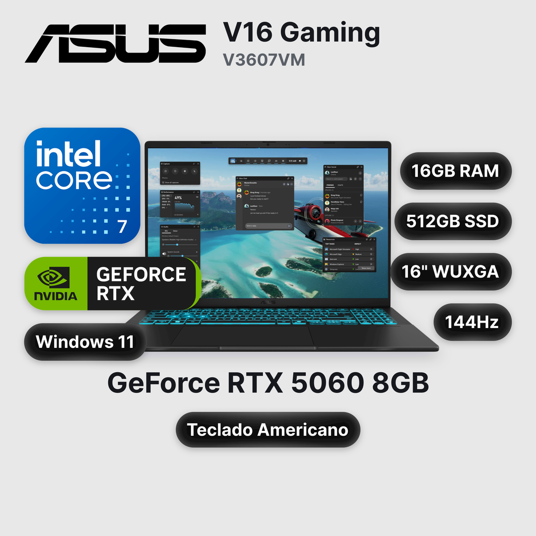 Laptop ASUS V16 Gaming V3607VM Core 7-240H 16GB 512GB SSD RTX 5060 16" (90NB16K1-M000P0)
