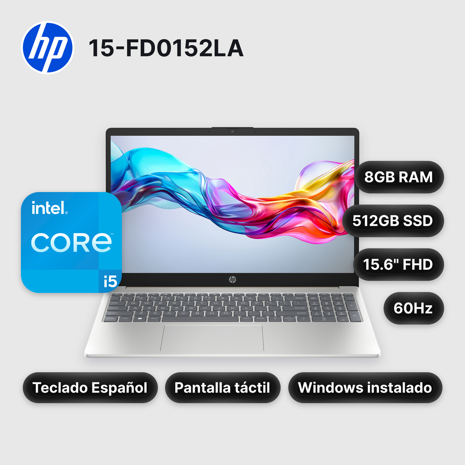 Laptop HP 15-FD0152LA Core I5-1334U 8GB 512GB SSD 15.6" (B9TS2LA#ABM)