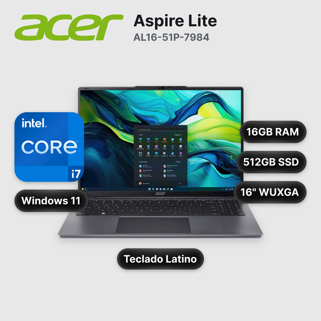 Laptop Acer Aspire Lite AL16-51P-7984 Core I7-1255U 16GB 512GB SSD 16" (NX.KX0AL.006)
